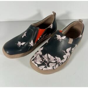 UIN Crane In Dark Black Art Travel Comfortable Shoes Women’s  US 6 Slip On